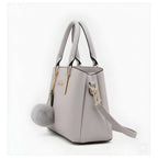 Women's PU Leather Solid Shoulder Zipper Handbag (Grey)