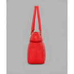 Women's PU Leather Solid Shoulder Zipper Handbag (Red)