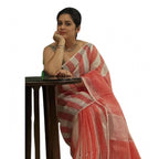 Women's Linen Printed Saree With Unstitched Blouse 5.5Mtr (Multicolor)