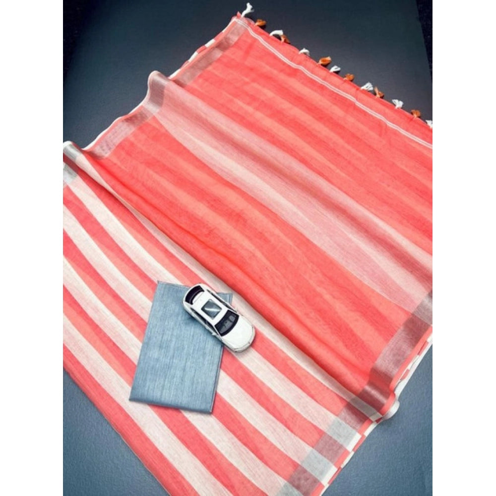 Women's Linen Printed Saree With Unstitched Blouse 5.5Mtr (Multicolor)