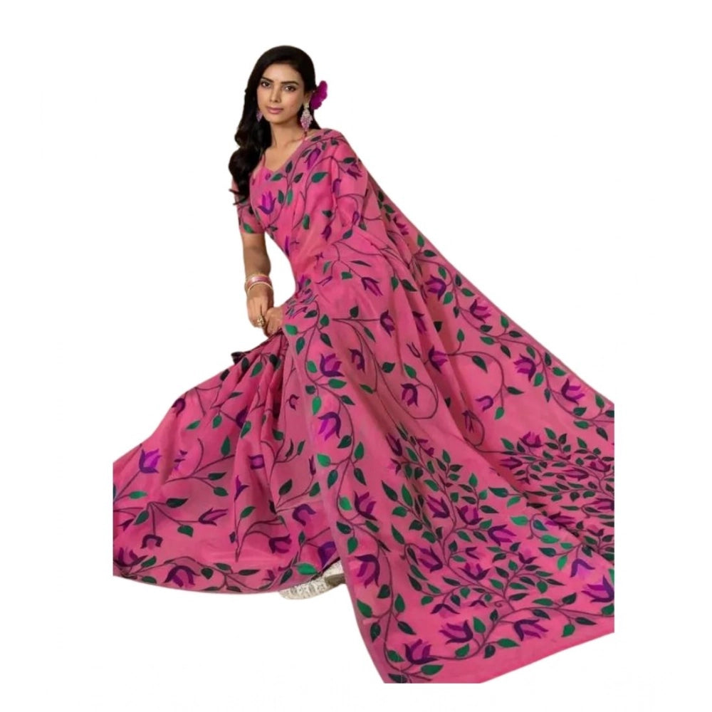 Women's Georgette Printed Saree With Unstitched Blouse 5.5Mtr (Pink)