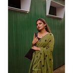 Women's Linen Printed Saree With Unstitched Blouse 5.5Mtr (Green)