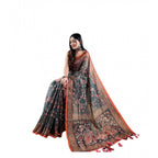 Women's Linen Printed Saree With Unstitched Blouse 5.5Mtr (Green)