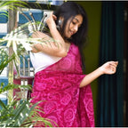 Women's Georgette Printed Saree With Unstitched Blouse 5.5Mtr (Pink)