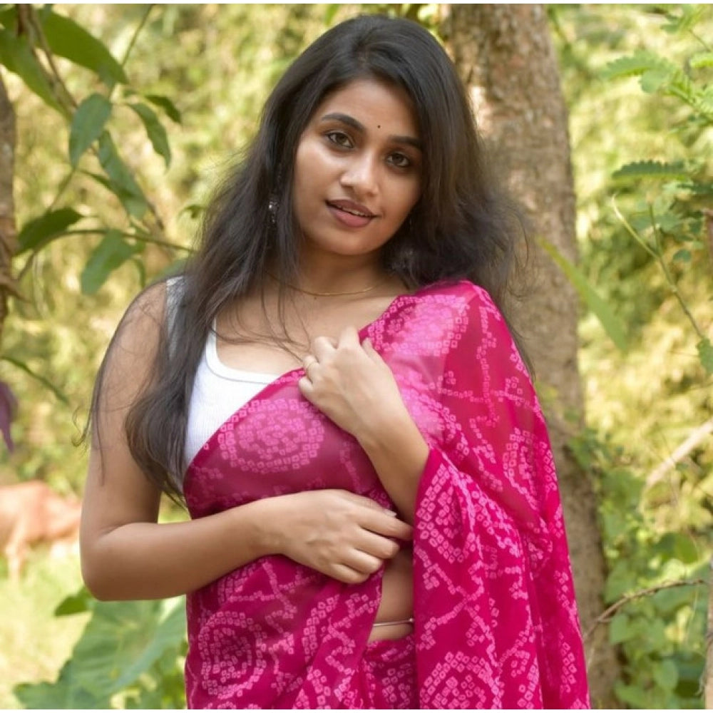 Women's Georgette Printed Saree With Unstitched Blouse 5.5Mtr (Pink)