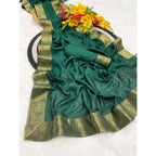Women's Vichitra Silk Printed Saree With Unstitched Blouse 5.5Mtr (Green)