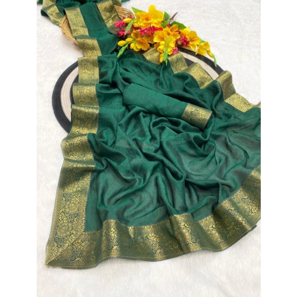 Women's Vichitra Silk Printed Saree With Unstitched Blouse 5.5Mtr (Green)