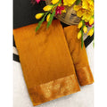 Women's Vichitra Silk Printed Saree With Unstitched Blouse 5.5Mtr (Mustard)
