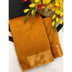 Women's Vichitra Silk Printed Saree With Unstitched Blouse 5.5Mtr (Mustard)