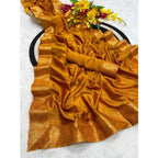 Women's Vichitra Silk Printed Saree With Unstitched Blouse 5.5Mtr (Mustard)