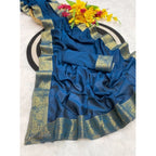 Women's Vichitra Silk Printed Saree With Unstitched Blouse 5.5Mtr (Rama)