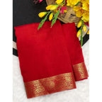 Women's Vichitra Silk Printed Saree With Unstitched Blouse 5.5Mtr (Red)