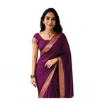 Women's Vichitra Silk Printed Saree With Unstitched Blouse 5.5Mtr (Wine)