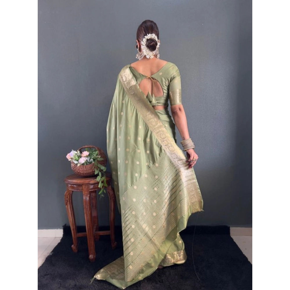 Women's Satin Printed Saree With Unstitched Blouse 5.5Mtr (Green)