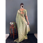 Women's Satin Printed Saree With Unstitched Blouse 5.5Mtr (Green)