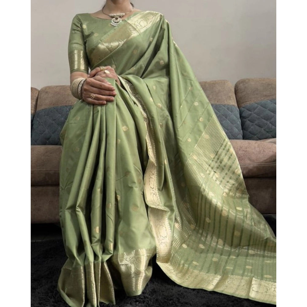 Women's Satin Printed Saree With Unstitched Blouse 5.5Mtr (Green)