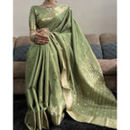 Women's Satin Printed Saree With Unstitched Blouse 5.5Mtr (Green)