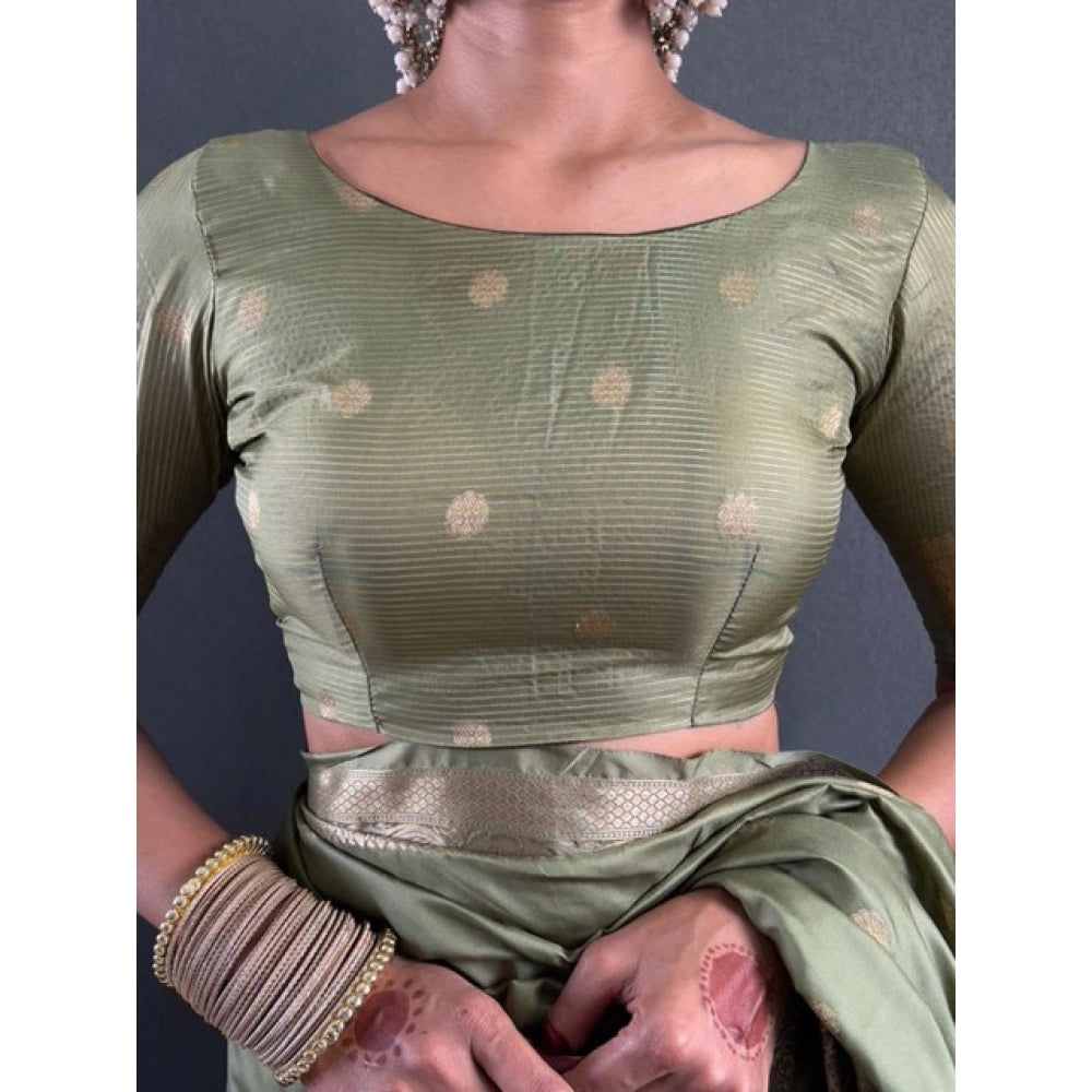 Women's Satin Printed Saree With Unstitched Blouse 5.5Mtr (Green)