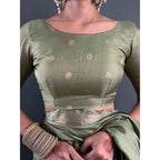 Women's Satin Printed Saree With Unstitched Blouse 5.5Mtr (Green)