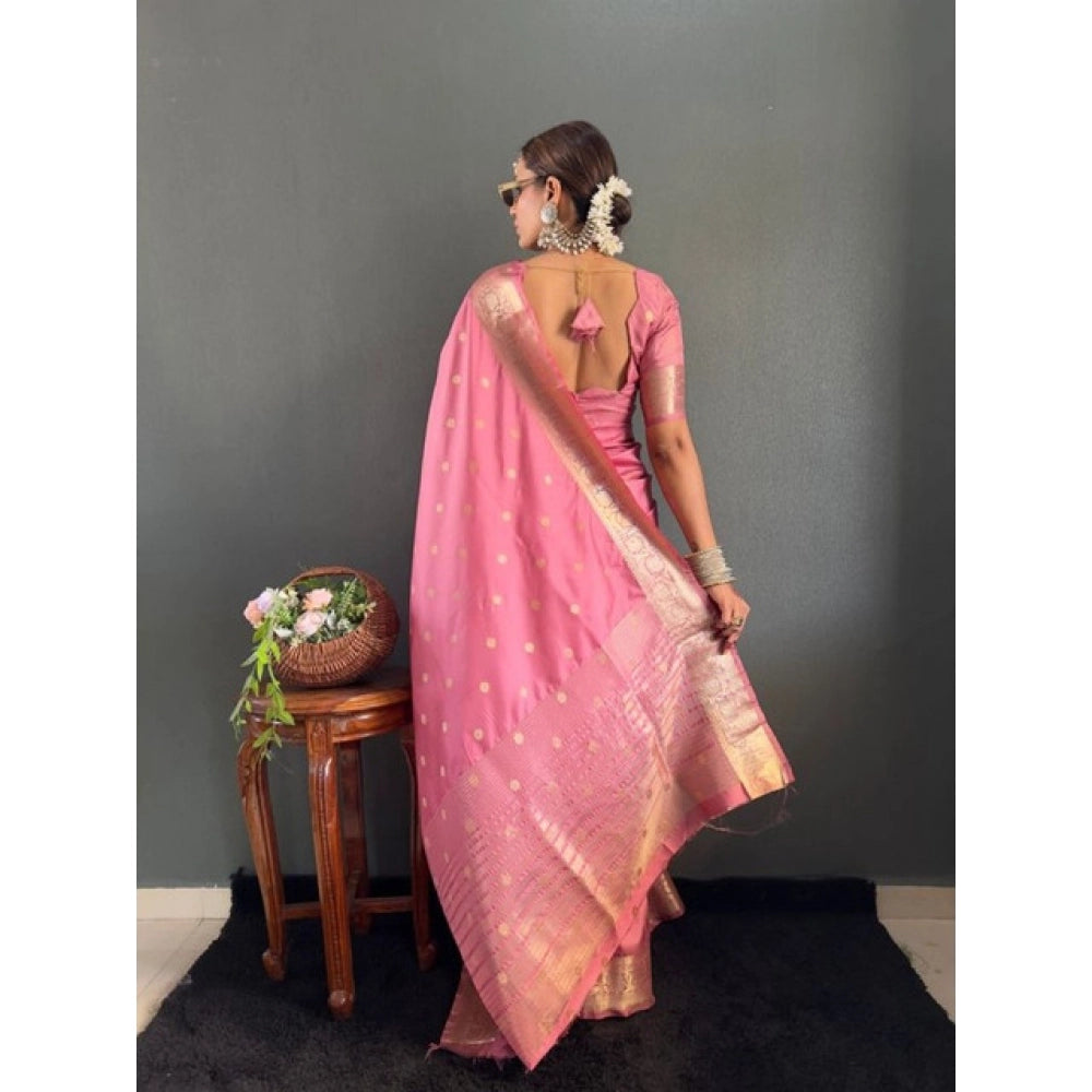 Women's Satin Printed Saree With Unstitched Blouse 5.5Mtr (Pink)