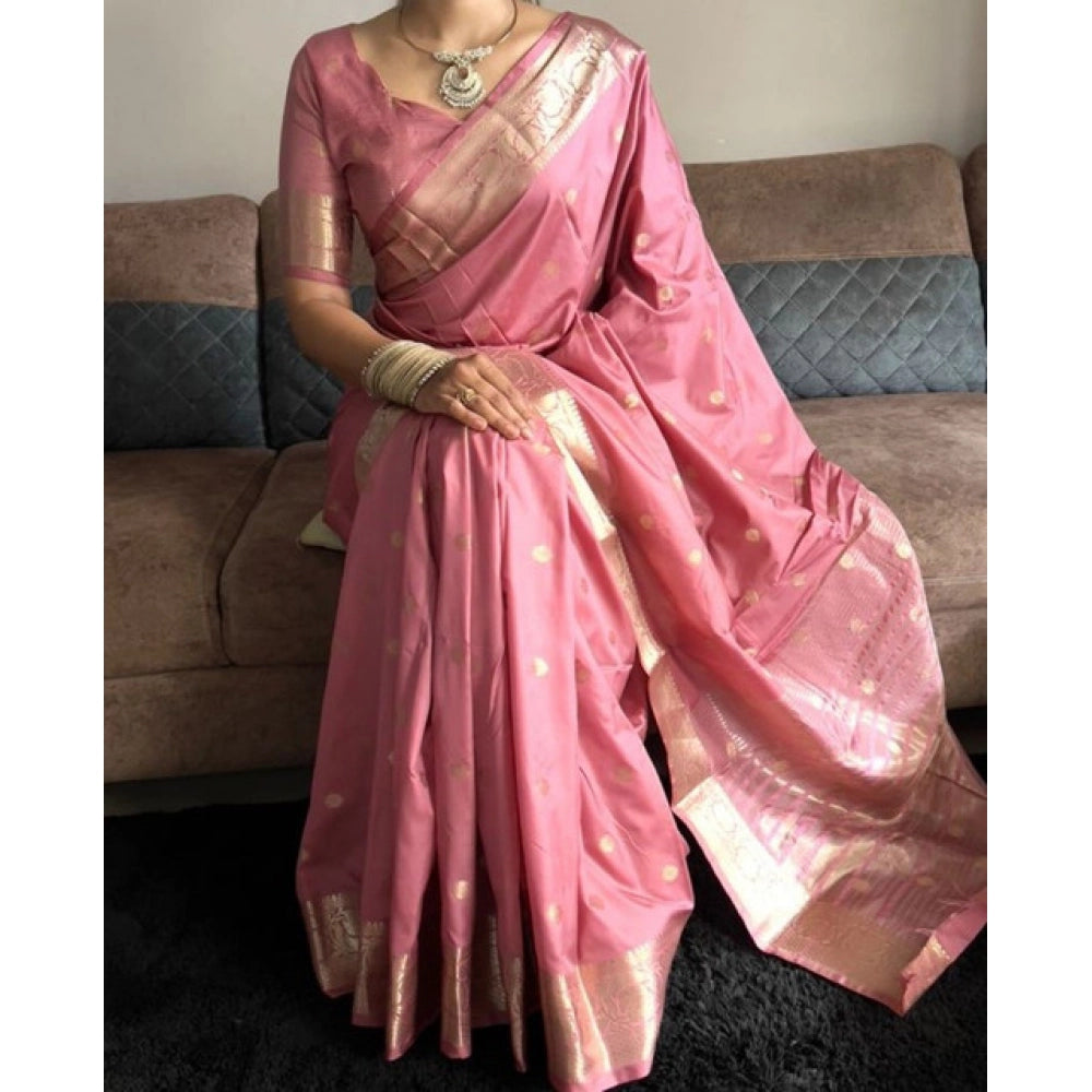 Women's Satin Printed Saree With Unstitched Blouse 5.5Mtr (Pink)