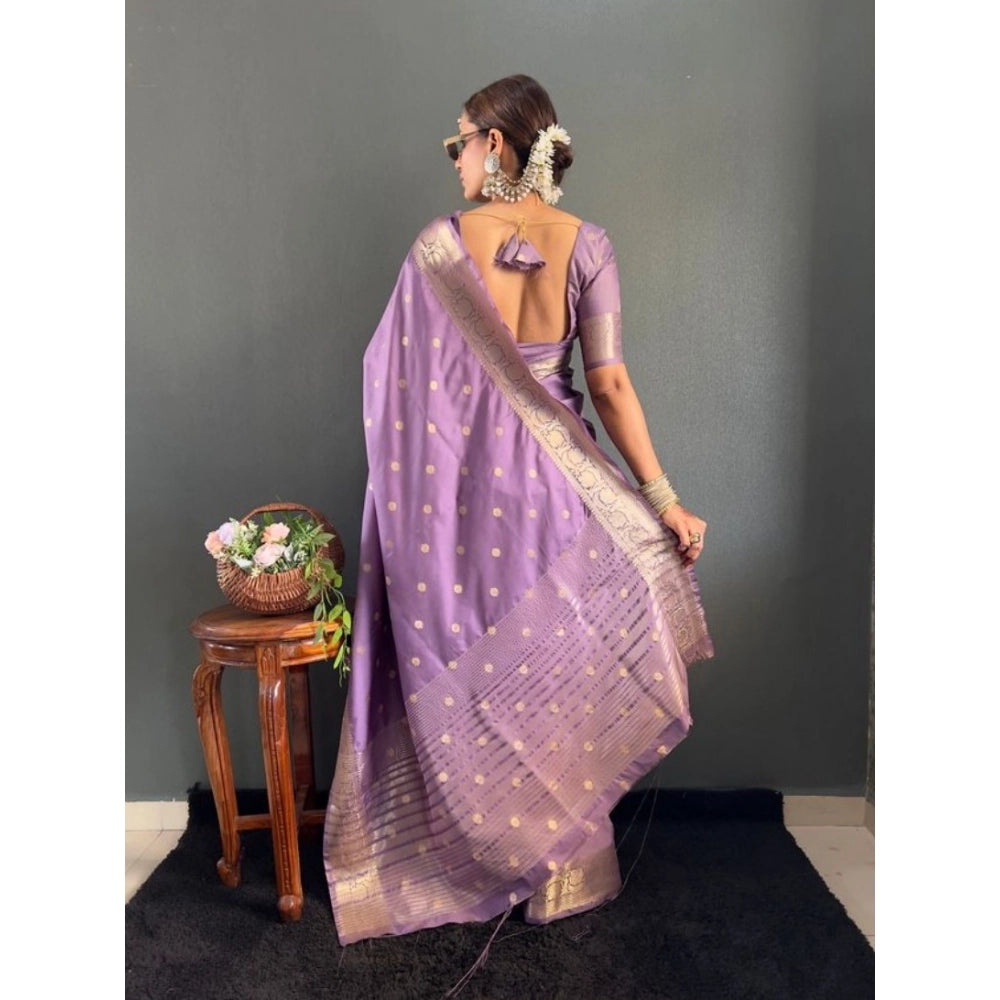 Women's Satin Printed Saree With Unstitched Blouse 5.5Mtr (Purple)