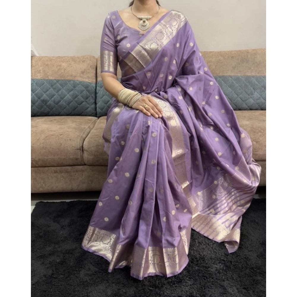 Women's Satin Printed Saree With Unstitched Blouse 5.5Mtr (Purple)