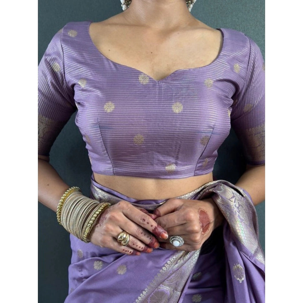 Women's Satin Printed Saree With Unstitched Blouse 5.5Mtr (Purple)