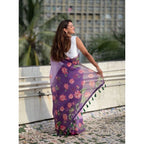 Women's Linen Printed Saree With Unstitched Blouse 5.5Mtr (Purple)