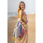 Women's Linen Printed Saree With Unstitched Blouse 5.5Mtr (Yellow)