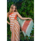 Women's Linen Printed Saree With Unstitched Blouse 5.5Mtr (Orange)