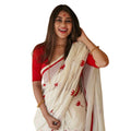 Women's Linen Printed Saree With Unstitched Blouse 5.5Mtr (White)