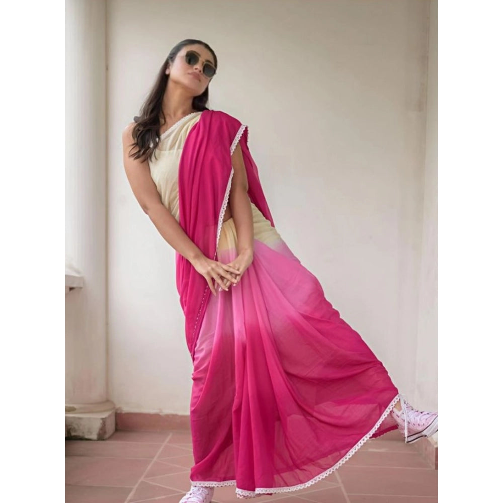 Women's Linen Printed Saree With Unstitched Blouse 5.5Mtr (Pink)