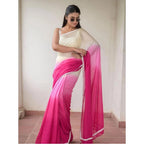 Women's Linen Printed Saree With Unstitched Blouse 5.5Mtr (Pink)