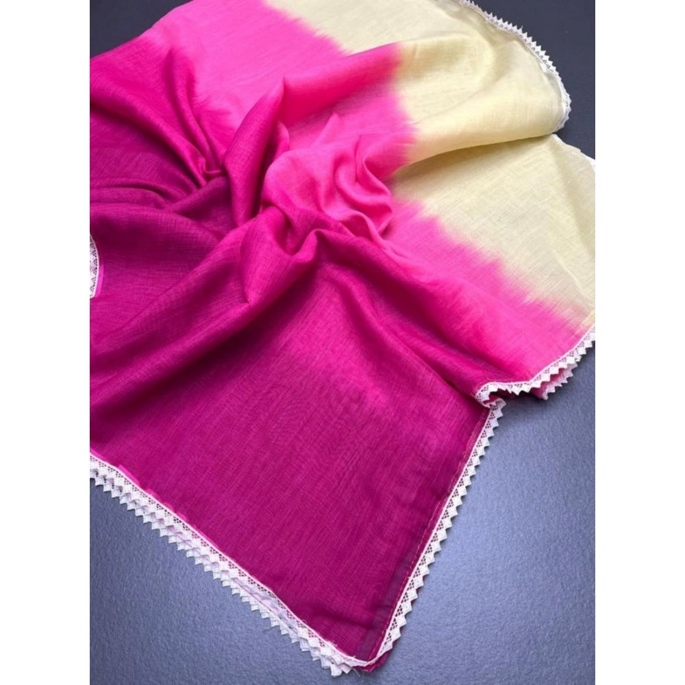 Women's Linen Printed Saree With Unstitched Blouse 5.5Mtr (Pink)