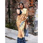 Women's Linen Printed Saree With Unstitched Blouse 5.5Mtr (Peach)