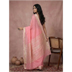 Women's Cotton Printed Saree With Unstitched Blouse 5.5Mtr (Coral Pink)