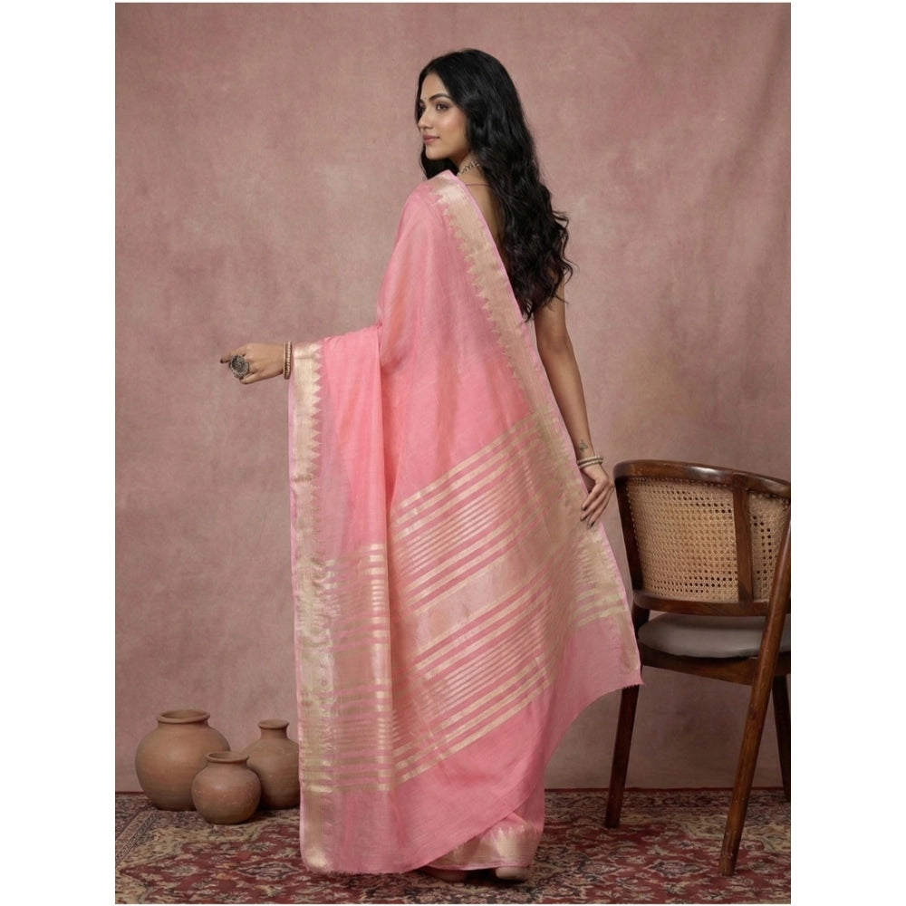 Women's Cotton Printed Saree With Unstitched Blouse 5.5Mtr (Coral Pink)