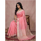 Women's Cotton Printed Saree With Unstitched Blouse 5.5Mtr (Coral Pink)
