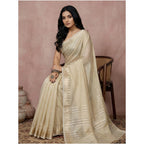 Women's Cotton Printed Saree With Unstitched Blouse 5.5Mtr (Cream)