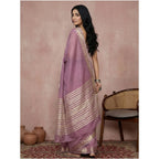 Women's Cotton Printed Saree With Unstitched Blouse 5.5Mtr (Purple)