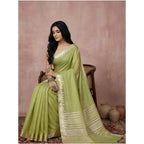 Women's Cotton Printed Saree With Unstitched Blouse 5.5Mtr (Light Green)