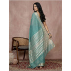 Women's Cotton Printed Saree With Unstitched Blouse 5.5Mtr (Teal)