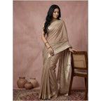 Women's Cotton Printed Saree With Unstitched Blouse 5.5Mtr (Beige)
