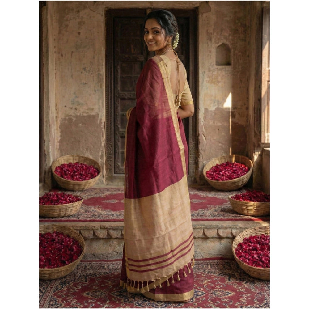Women's Cotton Printed Saree With Unstitched Blouse 5.5Mtr (Wine)
