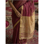 Women's Cotton Printed Saree With Unstitched Blouse 5.5Mtr (Wine)