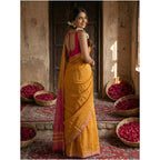 Women's Cotton Printed Saree With Unstitched Blouse 5.5Mtr (Yellow)