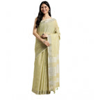 Women's Linen Cotton Printed Saree With Unstitched Blouse 5.5Mtr (Olive Green)