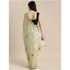 Women's Linen Cotton Printed Saree With Unstitched Blouse 5.5Mtr (Olive Green)