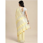 Women's Linen Cotton Printed Saree With Unstitched Blouse 5.5Mtr (Yellow)